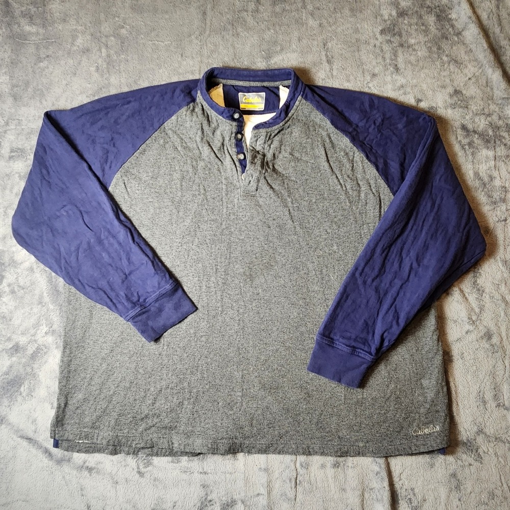 Cabelas Mens 3XL Henley Shirt Gray Navy Blue Raglan Long Sleeve Cotton M10SH529